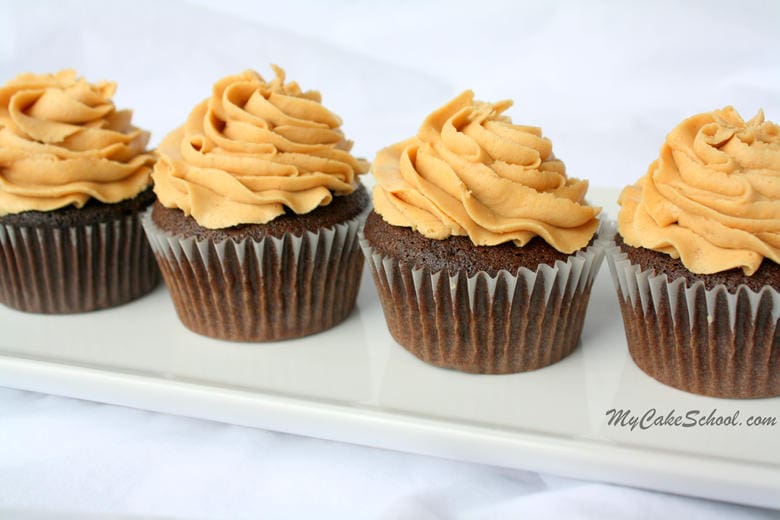 The BEST Peanut Butter Buttercream Frosting Recipe by MyCakeSchool.com! Tastes amazing with chocolate cakes and cupcakes! MyCakeSchool.com online cake tutorials, recipes, videos, and more!