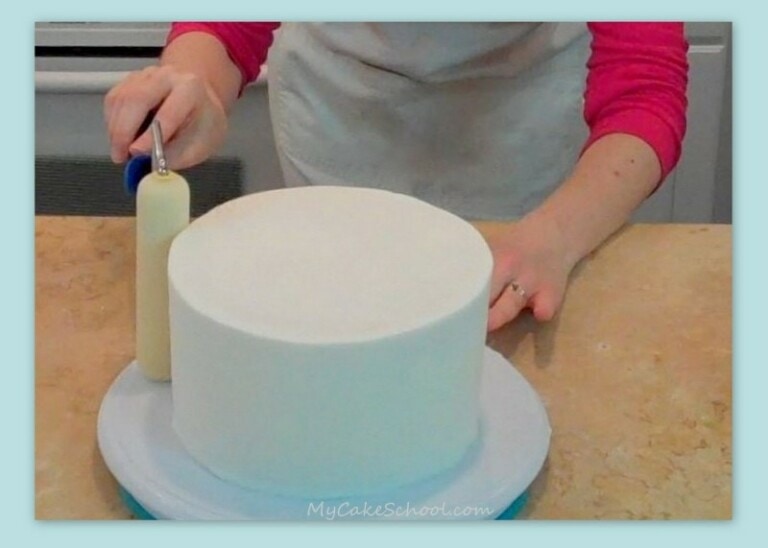 Learn how to smooth crusting buttercream with a paint roller in this member cake video tutorial on MyCakeSchool.com!