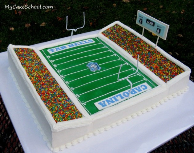 Learn how to make a football stadium cake in this MyCakeSchool.com video!