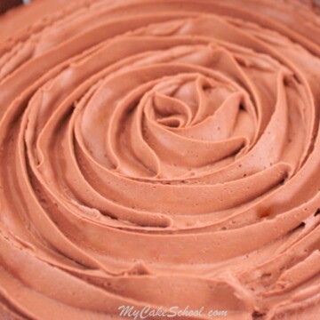 Delicious Fluffy Chocolate Frosting Recipe by MyCakeSchool.com! Fluffy consistency, tastes fabulous, and pipes beautifully! MyCakeSchool.com recipes, cake tutorials, videos, and more!