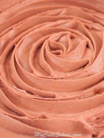 Delicious Fluffy Chocolate Frosting Recipe by MyCakeSchool.com! Fluffy consistency, tastes fabulous, and pipes beautifully! MyCakeSchool.com recipes, cake tutorials, videos, and more!