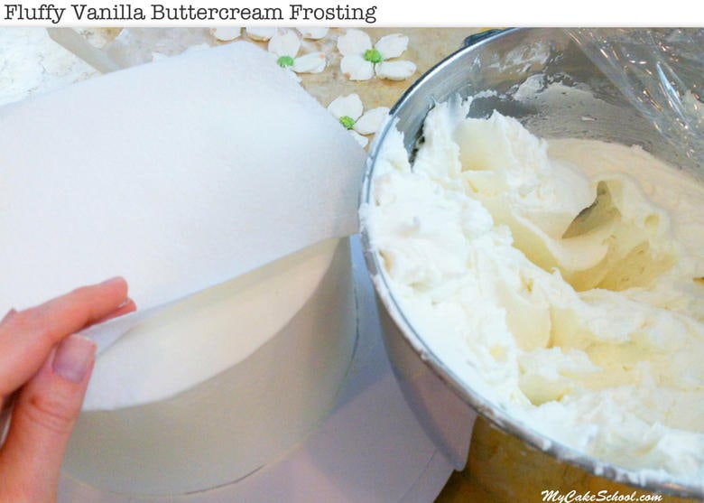 Delicious Fluffy Vanilla Buttercream Frosting Recipe by MyCakeSchool.com. The shortening in the recipe makes it a bit more warm-weather friendly! Perfect for piping! MyCakeSchool.com