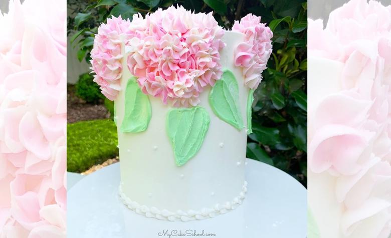 Elegant Buttercream Hydrangeas are so easy to create! (From My Cake School's member cake video tutorial)