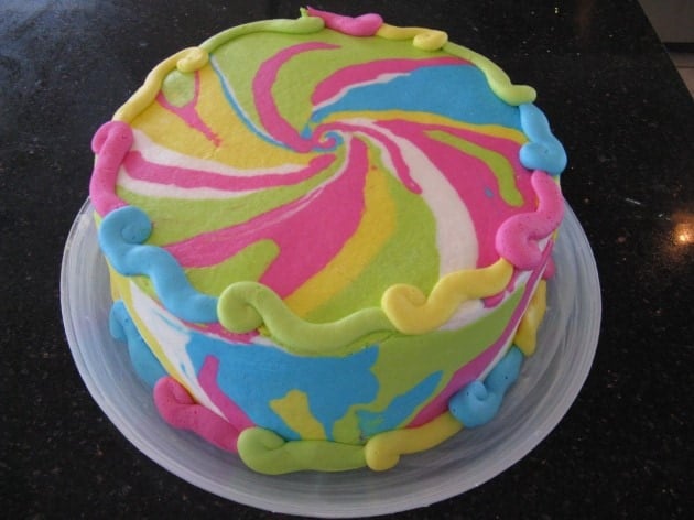 Beautiful tie dye cake and tie dye buttercream design by My Cake School! Free Tutorial!