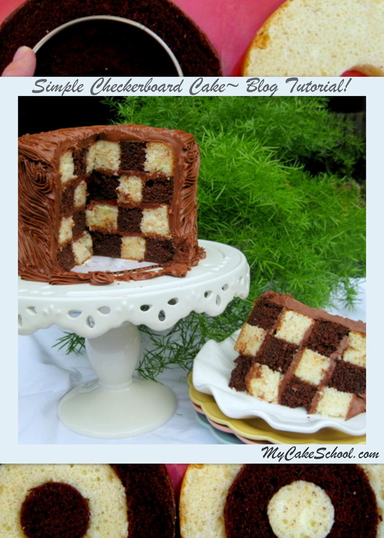 Learn to make a Checkerboard Cake! No special pans required! MyCakeSchool.com blog tutorial! 