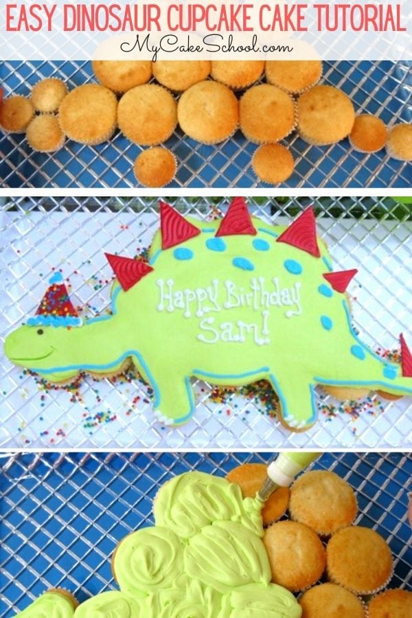 Learn how to make an easy Dinosaur Cupcake Cake in this free step by step cupcake tutorial!