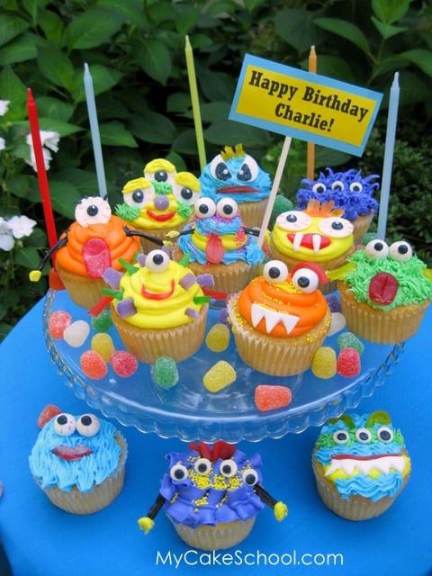 Fun, FREE Monster Cupcake Tutorial by MyCakeSchool.com! Perfect for kids parties and Halloween!