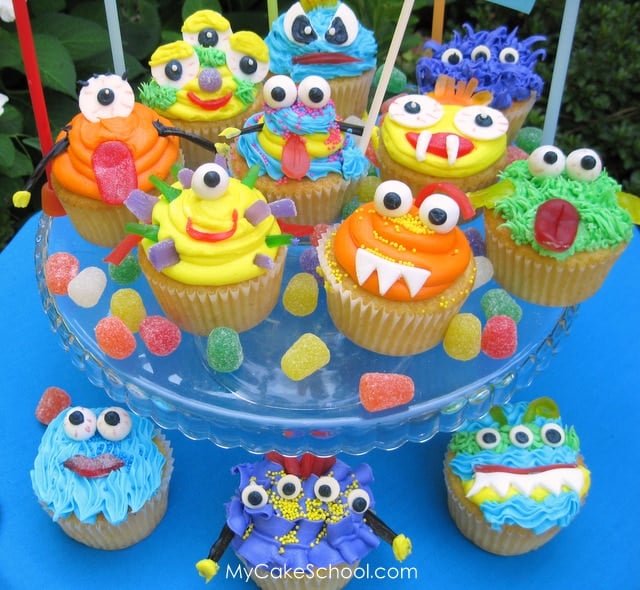 Monster Cupcakes!! Free buttercream cupcake tutorial by MyCakeSchool.com!