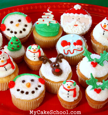 Adorable Christmas and winter themed cupcakes from MyCakeSchool.com's video tutorial!