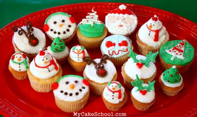 Adorable Christmas and winter themed cupcakes from MyCakeSchool.com's video tutorial!