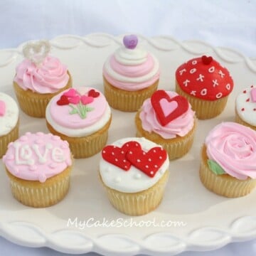 Adorable free Valentine's Day Cupcake Tutorial by MyCakeSchool.com