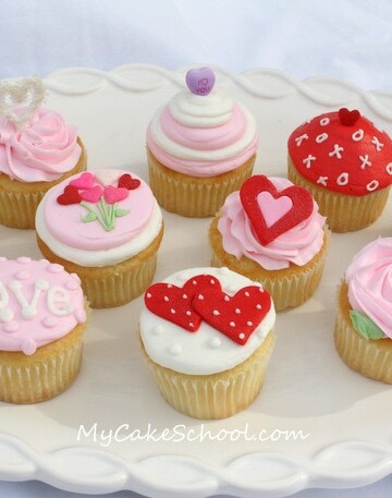 Adorable free Valentine's Day Cupcake Tutorial by MyCakeSchool.com