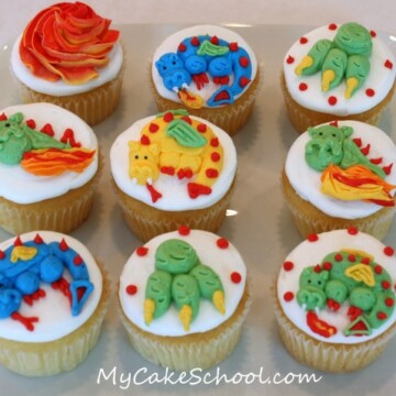 Adorable Buttercream Dragon Cupcakes! Tutorial from MyCakeSchool.com's member section. Online Cake Tutorials & Free Cake Recipes! ;0)