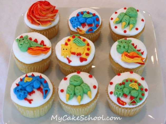 Adorable Buttercream Dragon Cupcakes! Tutorial from MyCakeSchool.com's member section. Online Cake Tutorials & Free Cake Recipes! ;0)