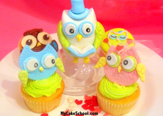 Owl cupcake tutorial by MyCakeSchool.com! Learn to make owl cupcake toppers and a 3D owl cake topper in this free tutorial!