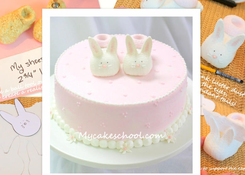 Free Cake Tutorial for ADORABLE Bunny Baby Shoes Cake Topper! Adorable for baby showers and young birthday parties! My Cake School!