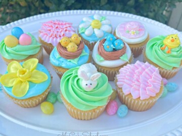 Platter of assorted decorated Easter Cupcakes