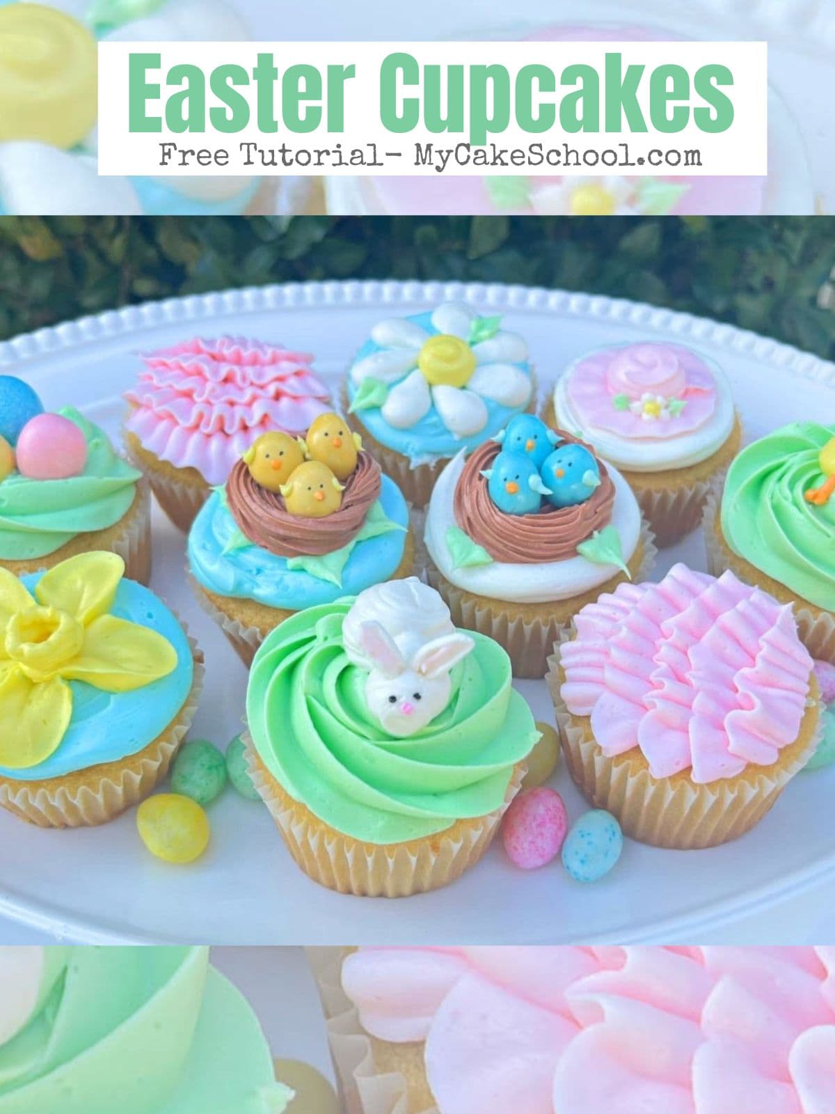 Easter Cupcakes on a white platter