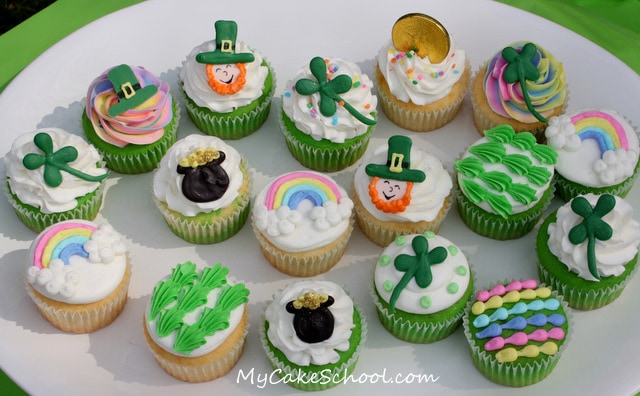 Adorable St. Patrick's Day Cupcake Designs by MyCakeSchool.com! Free tutorial! 