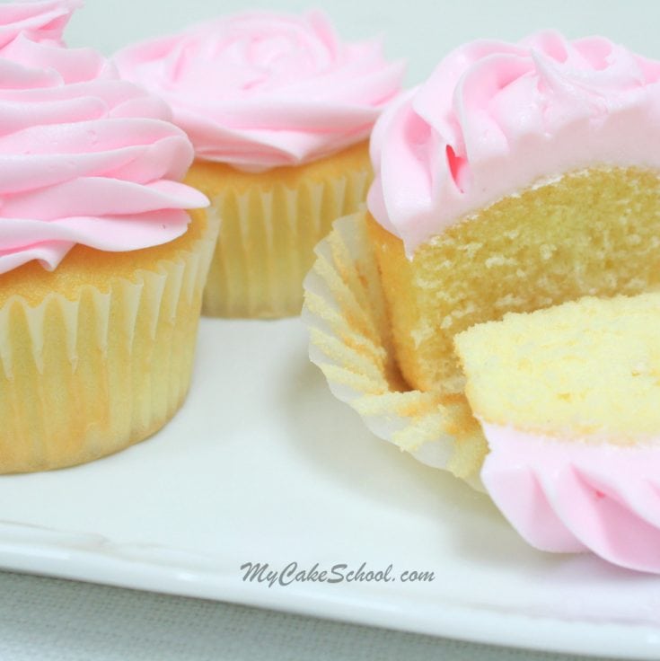 Easy and delicious White Cake (Doctored Cake Mix) Recipe by MyCakeSchool.com! Perfect for both cakes and cupcakes!