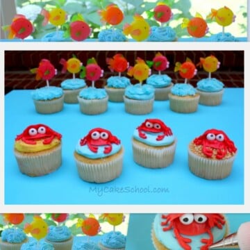 The cutest beach themed cupcakes! Free cupcake tutorial by MyCakeSchool.com.