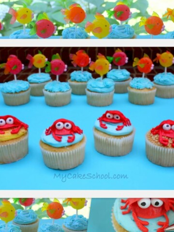 The cutest beach themed cupcakes! Free cupcake tutorial by MyCakeSchool.com.