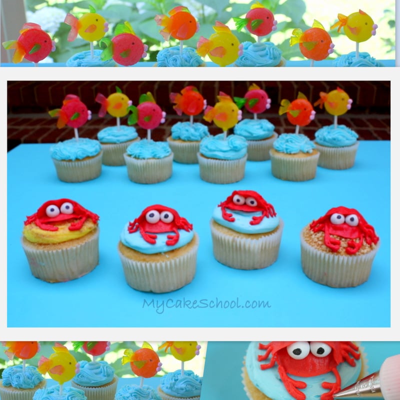 Adorable Beach Cupcakes! Free Tutorial by MyCakeSchool.com! Perfect cupcakes for pool parties and beach or luau parties!