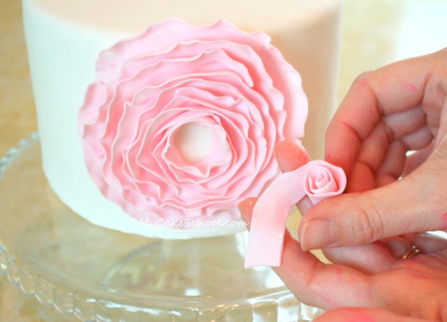 Elegant Fondant Ruffle Rose Cake Tutorial by MyCakeSchool.com! Free Cake Decorating Tutorial.