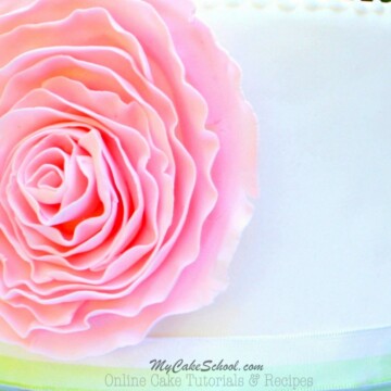 Learn how to make an elegant Fondant Ruffle Rose Cake in this free step by step cake tutorial! MyCakeSchool.com Online Cake Tutorials, Recipes, Cake Videos, and More!