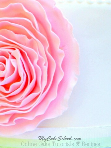 Learn how to make an elegant Fondant Ruffle Rose Cake in this free step by step cake tutorial! MyCakeSchool.com Online Cake Tutorials, Recipes, Cake Videos, and More!