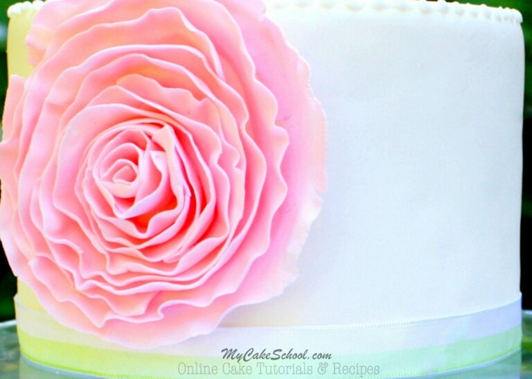Learn how to make an elegant Fondant Ruffle Rose Cake in this free step by step cake tutorial! MyCakeSchool.com Online Cake Tutorials, Recipes, Cake Videos, and More!