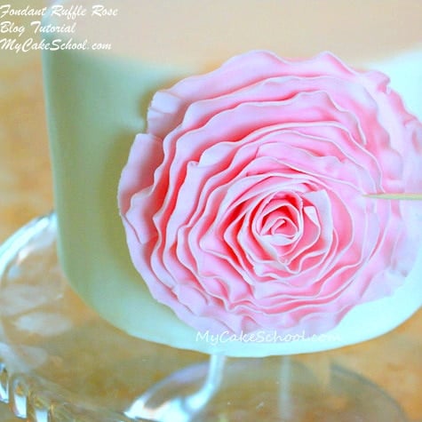 Gorgeous Fondant Ruffle Rose Cake Tutorial by MyCakeSchool.com. Online cake tutorials, cake recipes, videos, and more.