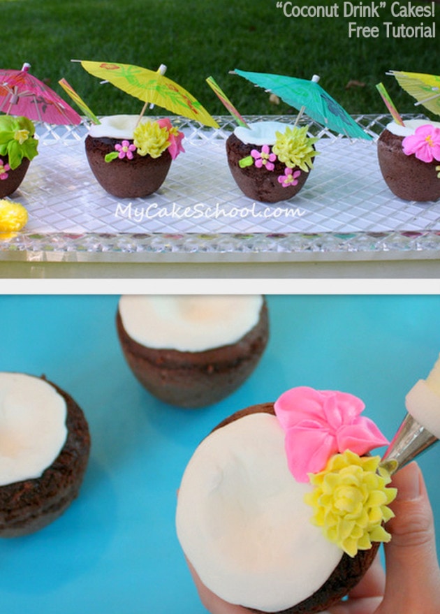 Adorable "Coconut Drink" Cakes! Free Tutorial by MyCakeSchool.com!