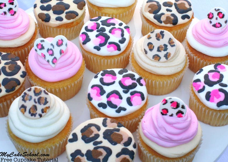 Leopard Print Cupcake Tutorial! Leopard Buttercream Tutorial & Leopard Print Cupcake Toppers! Free Blog and Video Tutorial! MyCakeSchool.com.