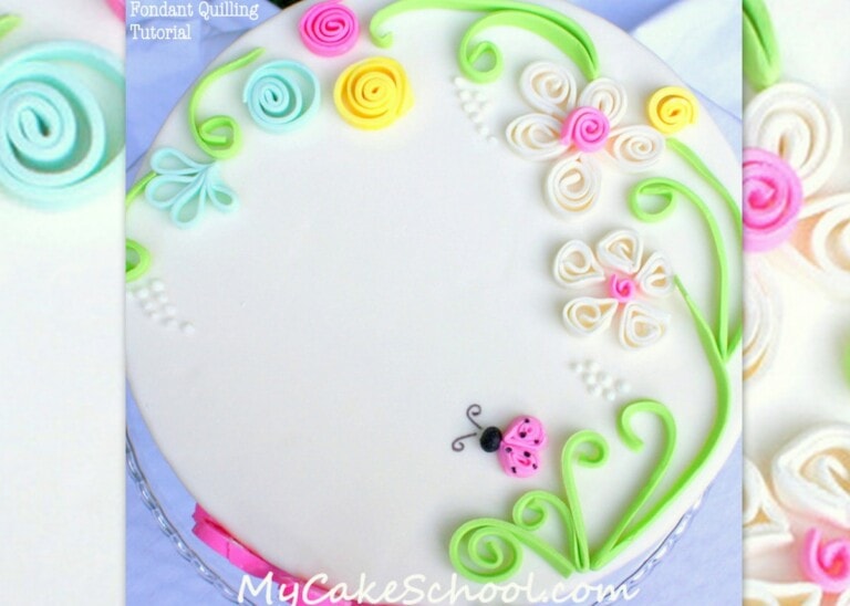 Beautiful fondant quilling cake decorating tutorial by MyCakeSchool.com!