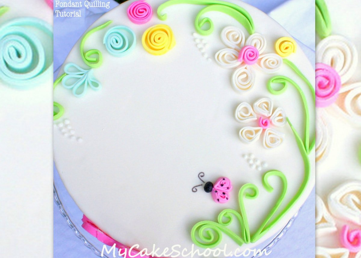 Beautiful fondant quilling cake decorating tutorial by MyCakeSchool.com!