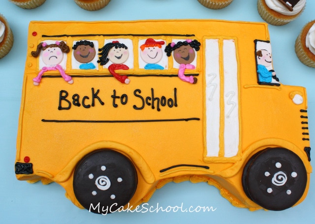 Adorable Back to School Cake and Cupcakes! Free cake decorating tutorial by MyCakeSchool.com! Online cake classes & recipes!