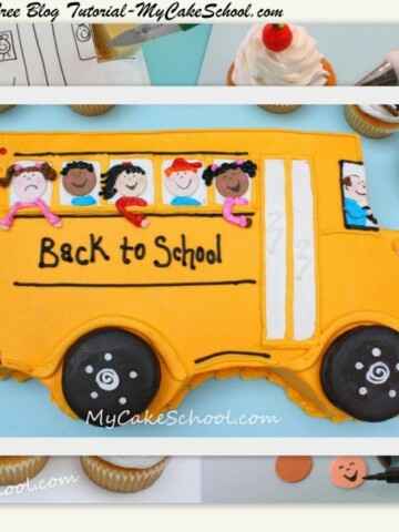 Adorable Back to School Cake and Cupcakes! Free cake decorating tutorial by MyCakeSchool.com! Online cake classes & recipes!