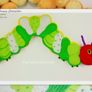 Adorable Very Hungry Caterpillar themed pull-apart cupcake cake! Cake decorating tutorial by MyCakeSchool.com! Online cake tutorials and recipes!