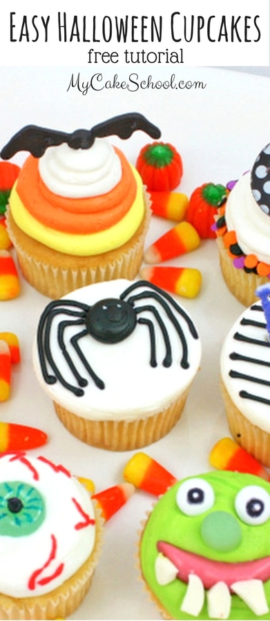 Free Halloween Cupcake Tutorial by MyCakeSchool.com! Learn these fun, creepy, EASY Halloween cupcake design for kids' Halloween parties!