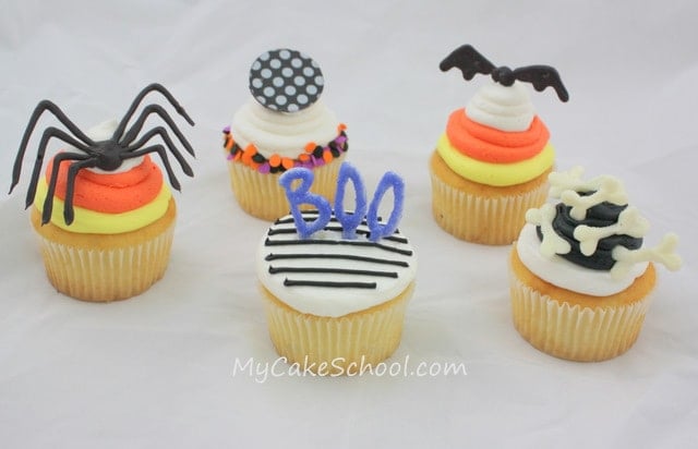 CUTE Halloween Cupcakes by MyCakeSchool.com! Simple, spooky designs! 