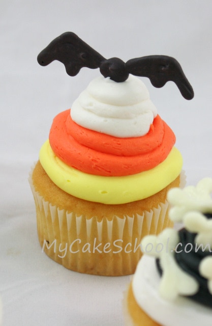 Bat Cupcake from MyCakeSchool.com's ADORABLE Halloween Cupcake Tutorial!