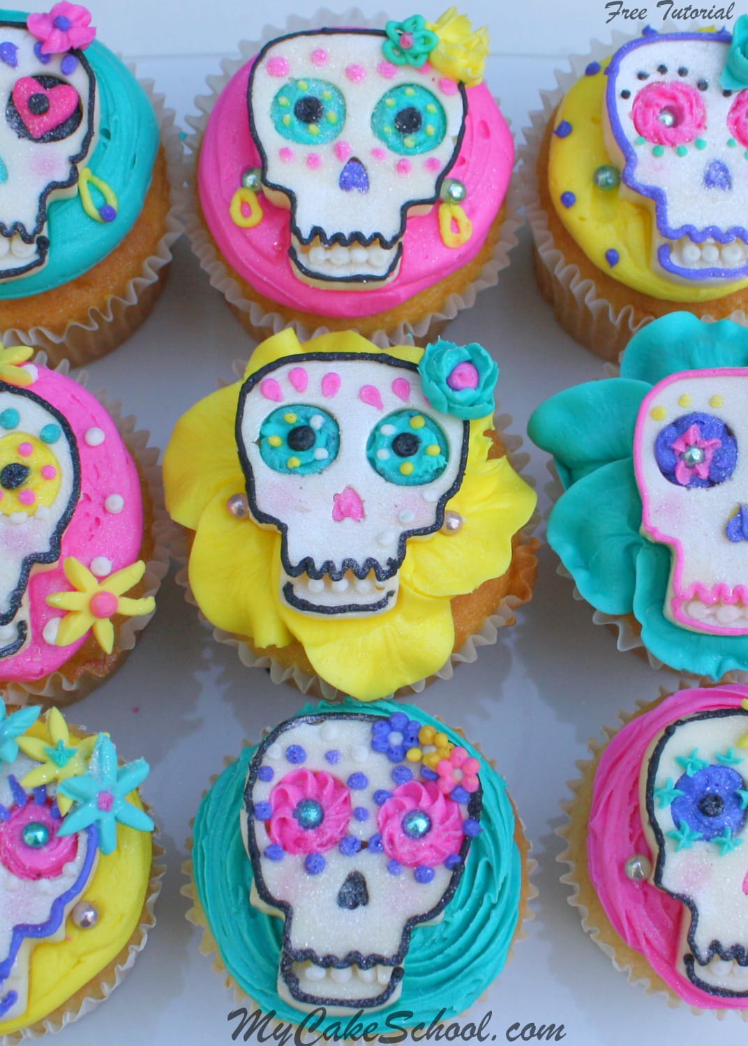 El Dia de los Muertos! Free cupcake tutorial by MyCakeSchool.com!