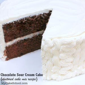 DELICIOUS Chocolate Sour Cream Cake (Doctored Cake Mix) Recipe by MyCakeSchool.com! So decadent! This one's a keeper!