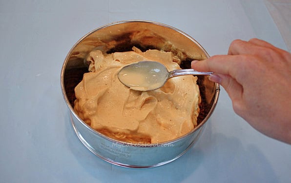 Delicious Butter Pecan and Pumpkin Ice Cream Cake! Perfect for fall gatherings and so simple to make! Recipe by MyCakeSchool.com!