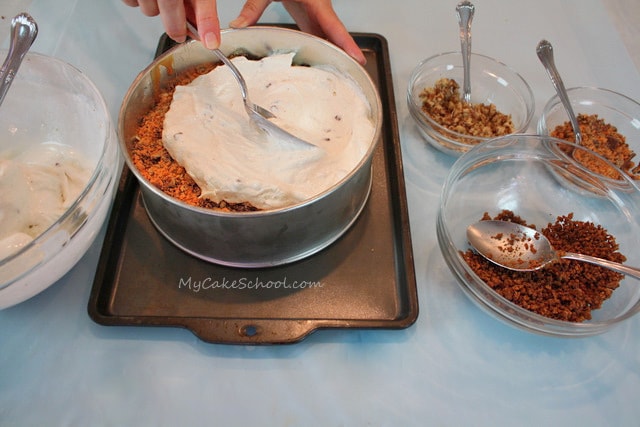 Delicious Butter Pecan and Pumpkin Ice Cream Cake! Perfect for fall gatherings and so simple to make! Recipe by MyCakeSchool.com!
