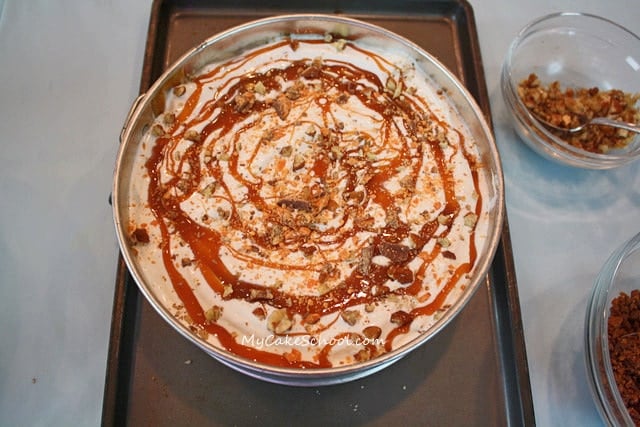 Delicious Butter Pecan and Pumpkin Ice Cream Cake! Perfect for fall gatherings and so simple to make! Recipe by MyCakeSchool.com!