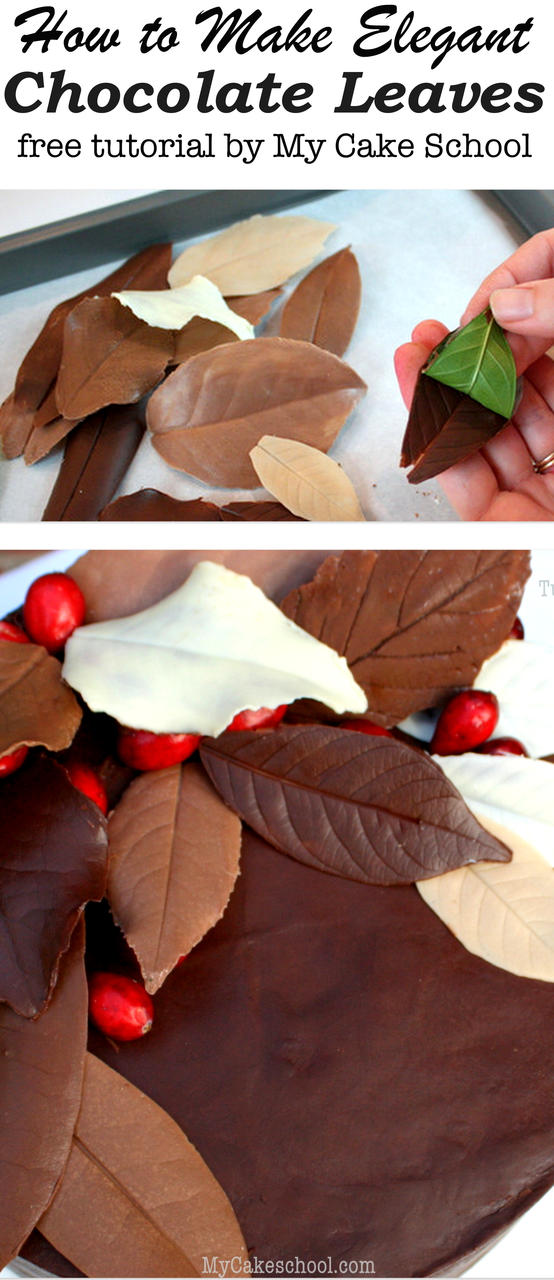 Learn how to make elegant chocolate leaves in this free autumn cake tutorial by MyCakeSchool.com! Learn how to make elegant chocolate leaves in this free My Cake School blog tutorial! MyCakeSchool.com.