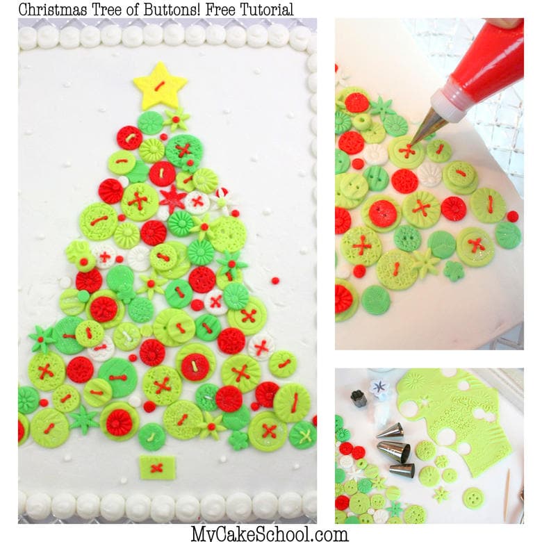 Adorable and simple Christmas Tree of Buttons Cake Tutorial by MyCakeSchool.com! Perfect for Christmas parties, and so simple to create!