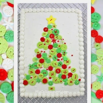 CUTE and easy Christmas Tree of Buttons Cake! Free Tutorial by MyCakeSchool.com. Perfect for Christmas Parties!